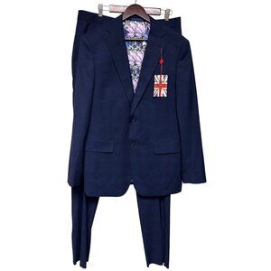 English Laundry Men's Suit Blazer Pants Navy Blue Lined Window Pane 42L 35W NEW